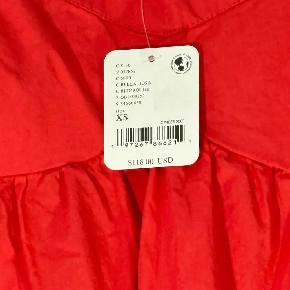 NWT Free People Lindsay Rose Babydoll Dress Red Ruched Puff Sleeves XS - Picture 5 of 7